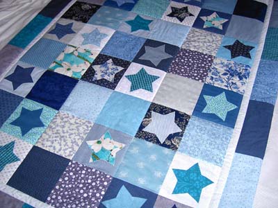 patchwork quilt sterne blau tuerkis