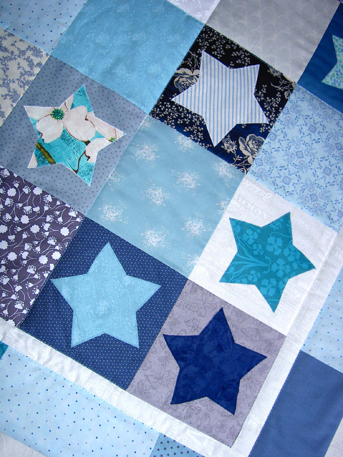 quilt patchwork sterne  blau tuerkis