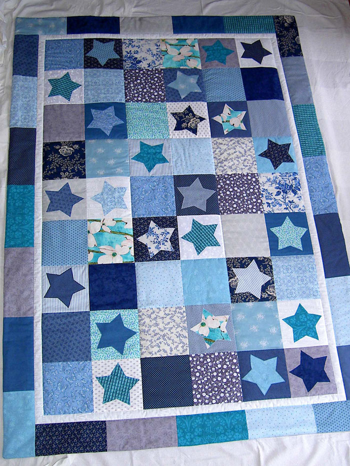 quilt patchwork sterne blau tuerkis